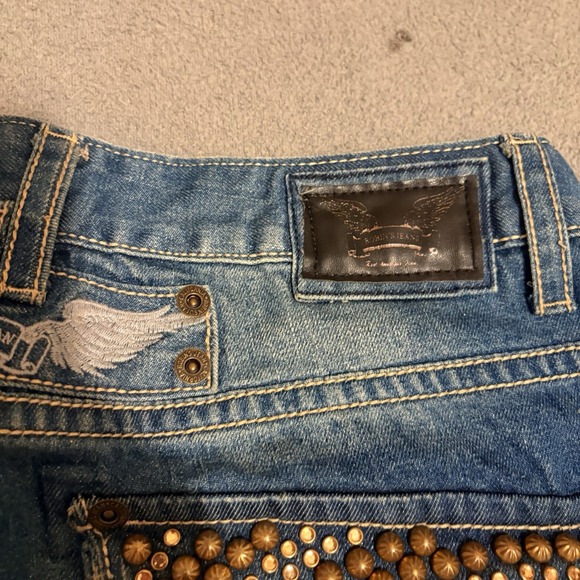 ROBINS Jeans Long Flap bronze studded pockets, size 36 - Picture 3 of 11